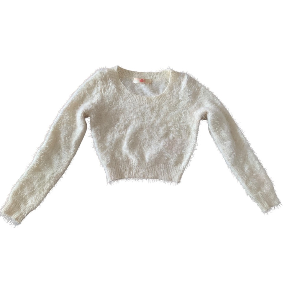 American Apparel White Knit Cropped Fuzzy Sweater S, Y2K Soft Textured Fur Top
